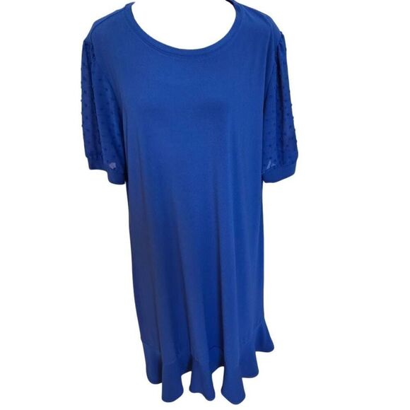 CeCe Womens Puffed Clip Dot Short Sleeve T Shirt Dress Blue Size 2X Plus - Picture 1 of 11